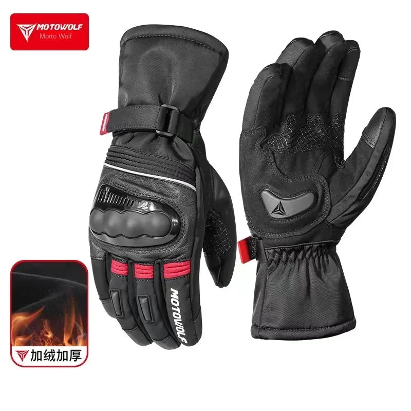 Motowolf Winter Motorcycle Riding Gloves Waterproof Leather Warm Riding Protection Gear for Motorcyclists gp Sports Accessories