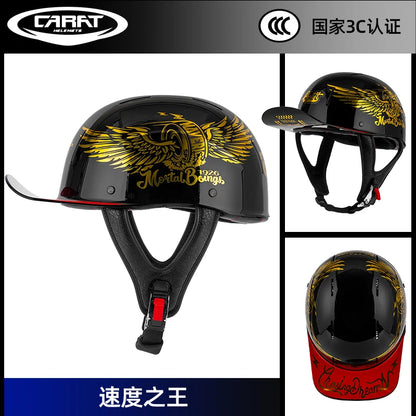 New retro summer motorcycle helmet motorcycle cruising half face helmet anti-collision men lightweight and breathable.