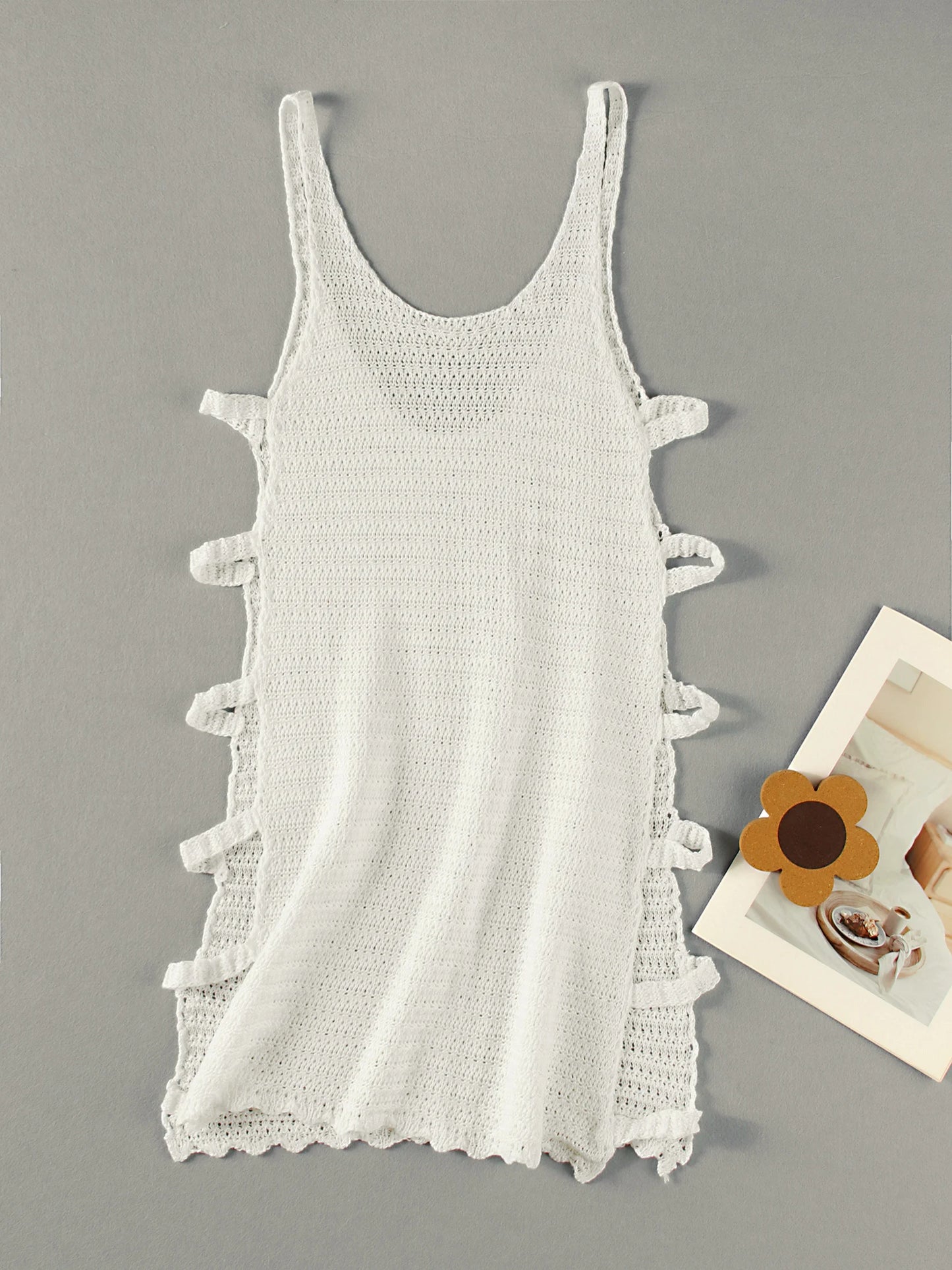 Sexy U Neck Sleeveless Knit Horizontal Stripes Side Cut Out Beach Vacation Dress 2025 Summer Beachwear Women's Mini Dresses K90