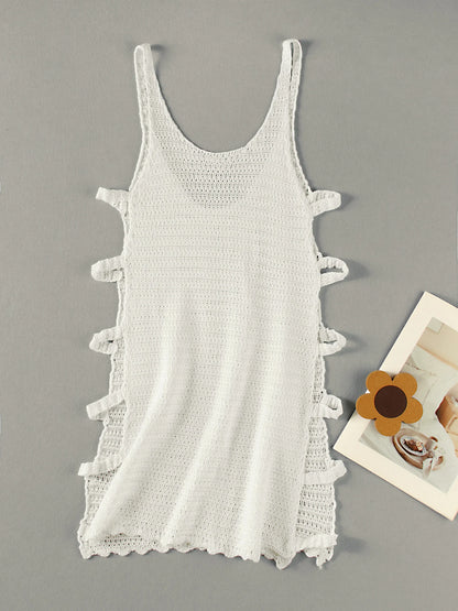 Sexy U Neck Sleeveless Knit Horizontal Stripes Side Cut Out Beach Vacation Dress 2025 Summer Beachwear Women's Mini Dresses K90
