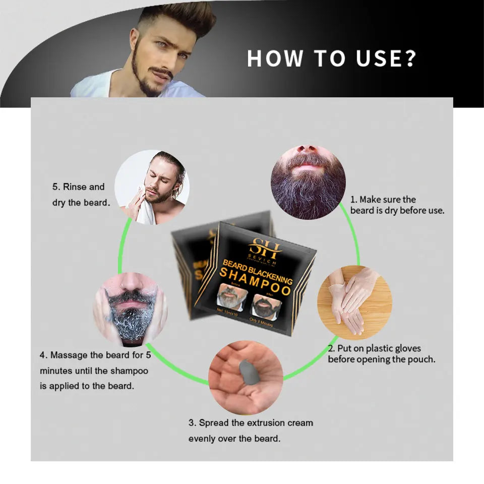 Sevich Instant Hair Dye Black Beard Shampoo Beard Paint Men Beard Coloring Dye Natural Temporary Blackening Moustache Shampoo