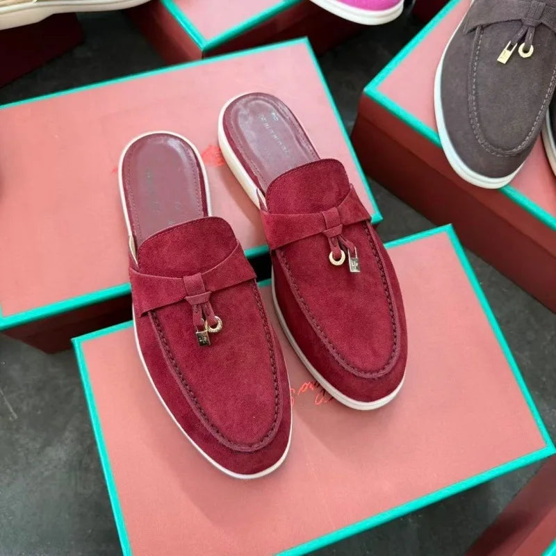 2026 New Luxury Women Loafers Closed Toe Flat Slippers Comfort Soft Moccasin Slip On Half Slide Casual Outdoor Walking Shoes Y2k