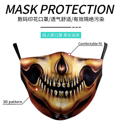 3D Printed Horror Skull Pattern Mask Ghost Zombie Half Face Masks Unisex Adjustable Party Mascara Halloween Carnival for Adult