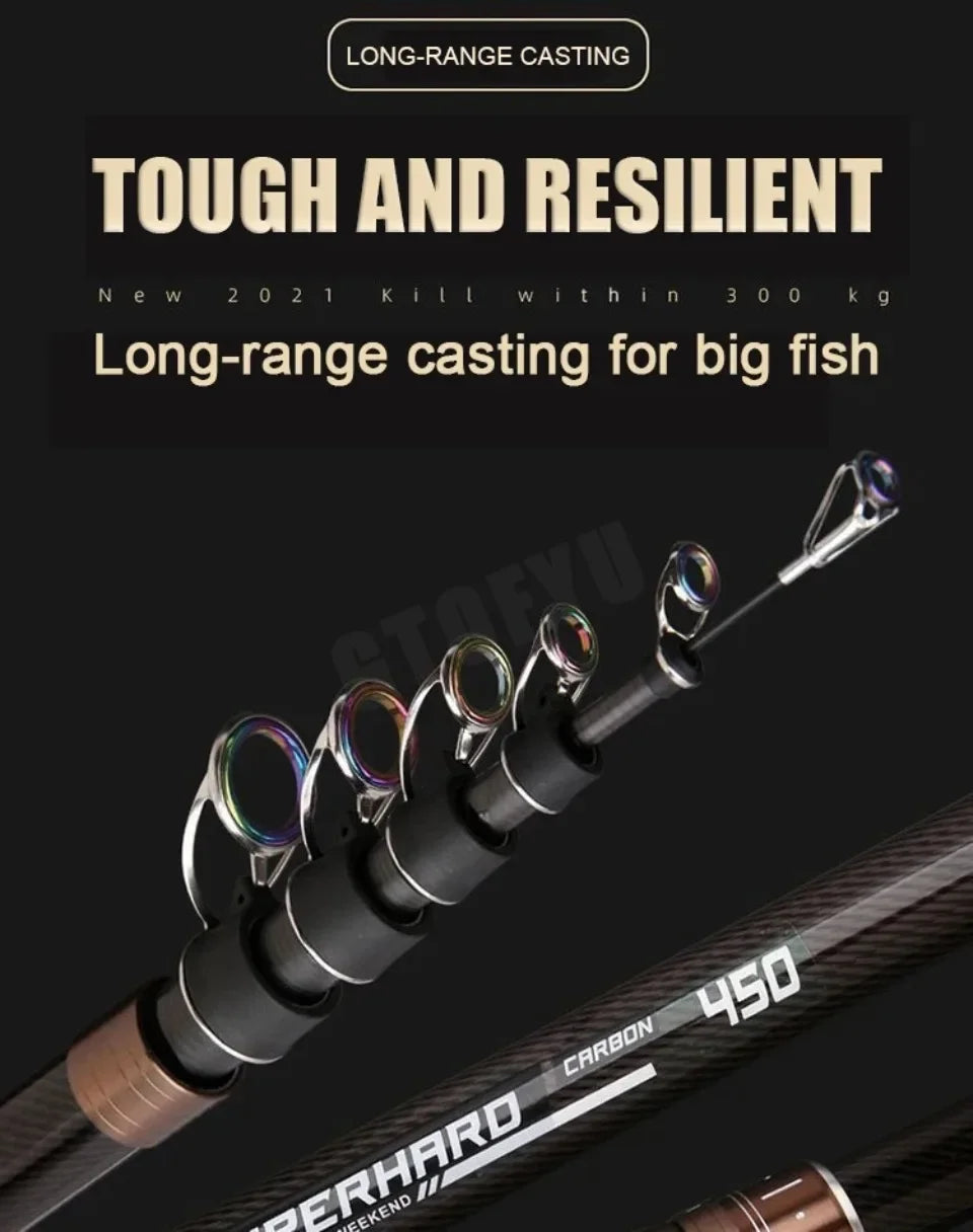 2.1-4.5M Telescopic Fishing Rod Carbon Spinning Fishing Pole Boat Saltwater Freshwater Beach Rock Surfcasting Baitcasting Rod