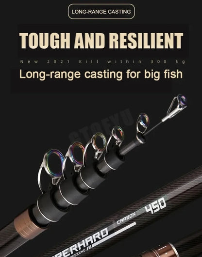 2.1-4.5M Telescopic Fishing Rod Carbon Spinning Fishing Pole Boat Saltwater Freshwater Beach Rock Surfcasting Baitcasting Rod