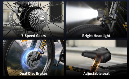 Zefiora M10 26 29er Mountain Bikes,48v Aluminum Alloy 1000w Motor Ebike, Adjustable Brake Seat,for Cycling Electric Bicycle