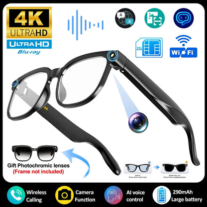 2026 4K HD AI Smart Glasses New Bluetooth Call Voice Assistant Control Chat GPT 800MP Camera AI Translation Sunglasses Men Women