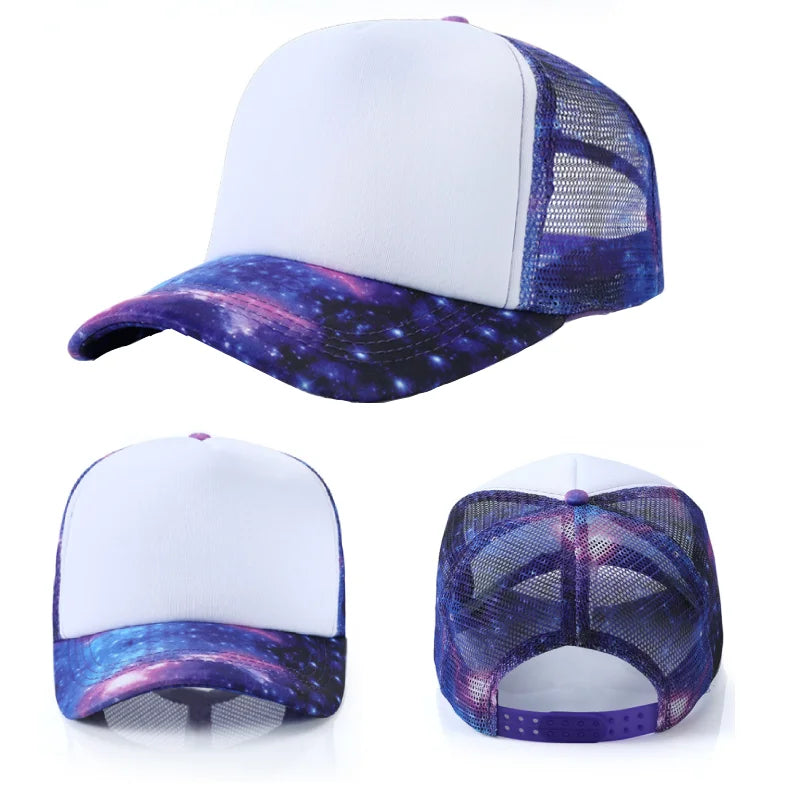 Newest Hot Sell Starry Sky Sports Caps Sublimation Blank Baseball Caps Summer Mesh Hats Adjustable Hat For Custom Printing Logo