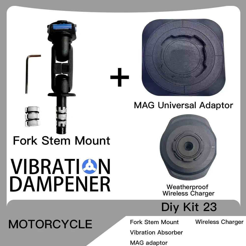 Motorcycle Handlebar Stem Fork Mount Holder Phone Mount Vibration Dampener MAG Universal Adaptors Wireless Charger Mirror Brake