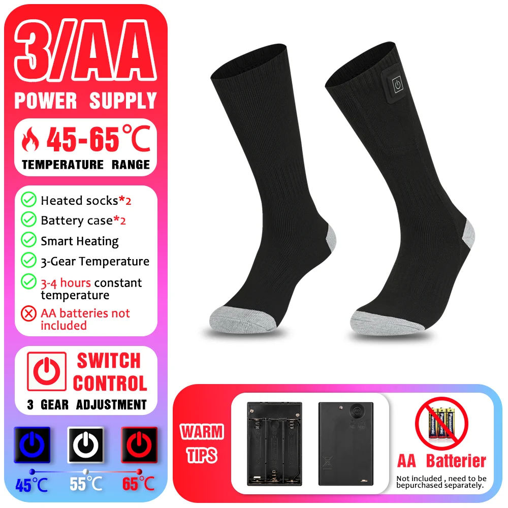 65℃ Heated Socks Winter Warm Heating Socks With Battery Case Snowmobile Electric Heated Skiing Sock Controllable Buttons outdoor