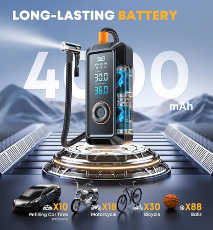 Portable tire inflation pump, wireless 12V DC inflation pump, suitable for car, bicycle, motorcycle tires, balls, etc