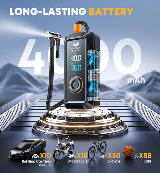 Portable tire inflation pump, wireless 12V DC inflation pump, suitable for car, bicycle, motorcycle tires, balls, etc