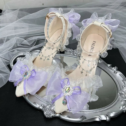 heels for ladies purple Elegant woman heeled shoes designer lolita cosplay party shoes bridal heels pointed tea y2k heels