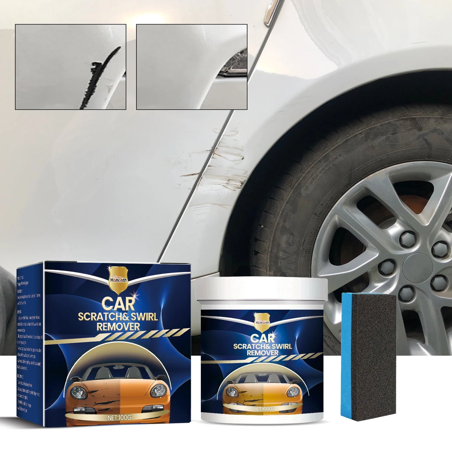 Homonth Car Wax Scratch Swirl Remover Solvent Car Polish Car Polish Solvent 100g Car Wax With Sponge For Repair Paint Scratches