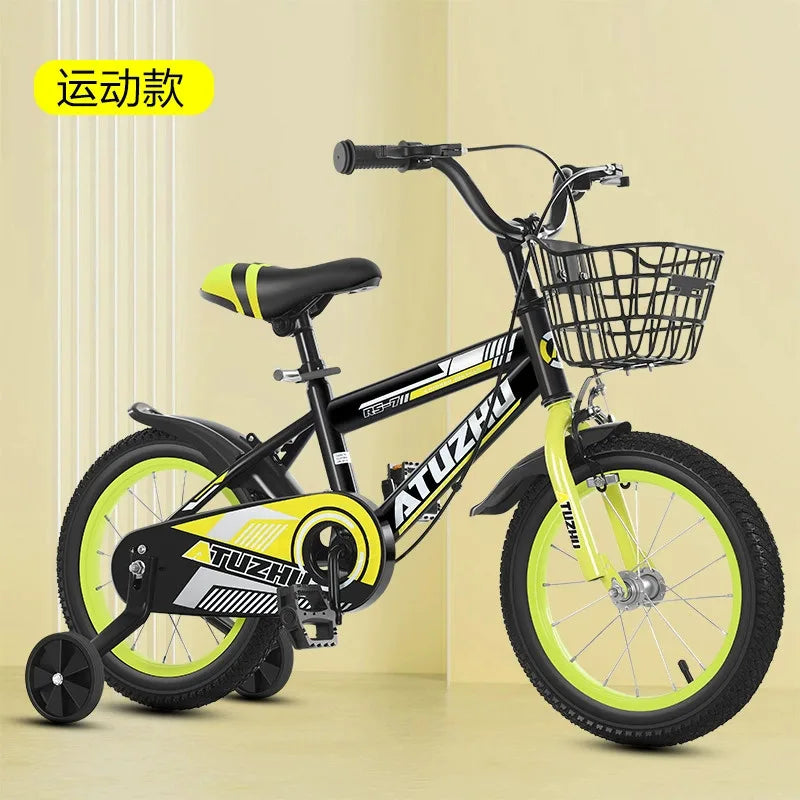 Bright Yellow Sports Style Children's Bicycle - 14 Inch 16 Inch 18 Inch Pedal Bikes for Boys And Girls Aged 3-9 Years Old
