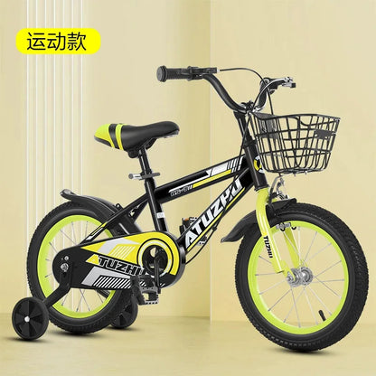 Bright Yellow Sports Style Children's Bicycle - 14 Inch 16 Inch 18 Inch Pedal Bikes for Boys And Girls Aged 3-9 Years Old