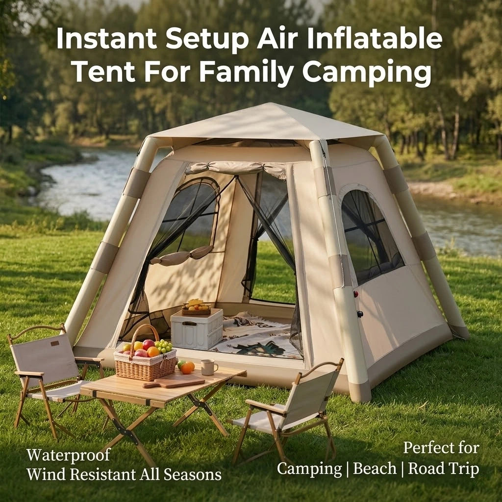 Automatic Inflatable Camping Tent 3-5 Person Waterproof UV Protection With Electric Pump Portable Outdoor Family Hiking Beach Te