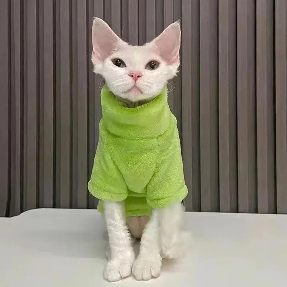 Soft Warm High Neck Fleece Pet Cat Hoodie Kitten Coat Sphynx Clothing without Hat for Cats Autumn Winter Pet Clothes Outfits
