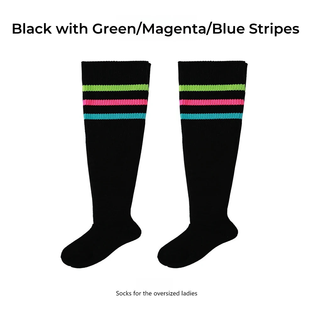 Women's Striped Plus Size Thick Thigh-High Socks Collection Big Girls Acrylic Yarn Stretch Colorful Streaks Leg Warmer Socks
