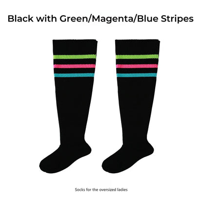 Women's Striped Plus Size Thick Thigh-High Socks Collection Big Girls Acrylic Yarn Stretch Colorful Streaks Leg Warmer Socks