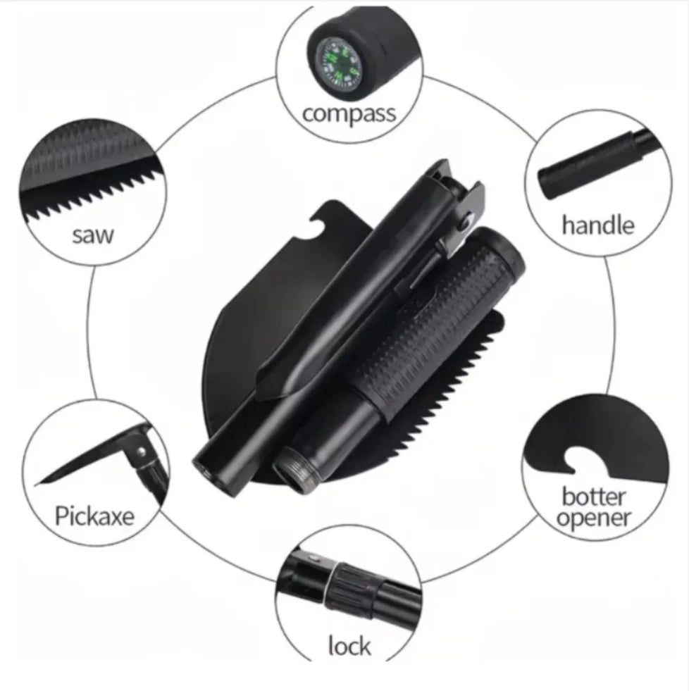 Multifunctional garden shovel for camping, suitable for camping/fishing/wild survival, etc. Shovel. Pickaxe and hoe three-in-one