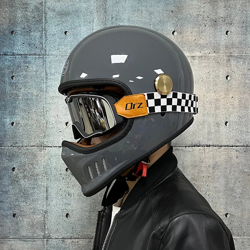 Dot-approved, motorcycle full-cover vintage helmet, Cafe cruiser helmet, PC lenses, suede lining