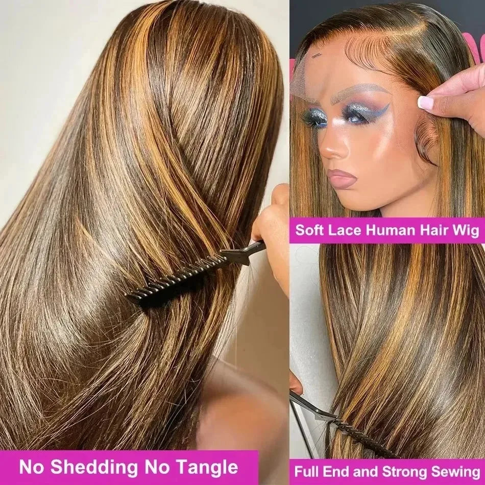 13x4 13x6 HD Lace Front P427 Highlight Bone Straight Human Hair Wigs 200 Density Brazilian  Honey Blonde Colored Human Hair Wigs
