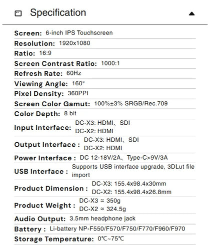 Viltrox DC-X2 DC-X3 Portable Monitor 6 Inch 2000 Nits 4K Touch Screen Profissional Photographic HD FHD Camera Monitor for Video