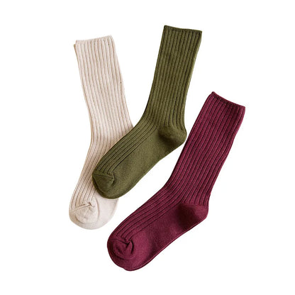 1 Pair Retro Women Cotton Loose Socks Autumn Winter Knitting Solid Color Long Black Korean Japanese Student Girls Stockings