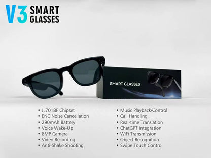 V3 AI Smart Glasses with ChatGPT, 8MP Camera Video Recording, Bluetooth Calls, Voice Wake, Music Playback Sunglasses