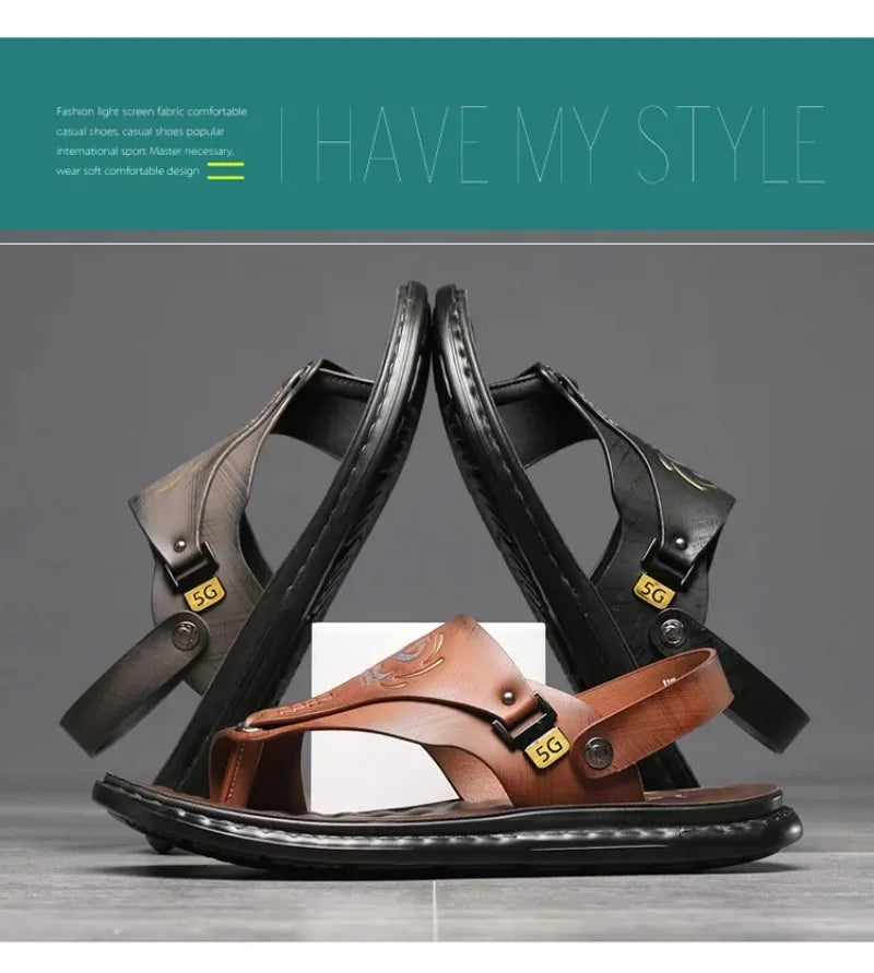 Sandals for Men High Quality Cow Leather Sandals Outdoor Casual Sport Sandals Anti Slip Beach Slippers for Men Summer Slippers