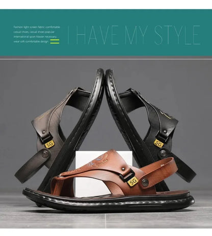 Sandals for Men High Quality Cow Leather Sandals Outdoor Casual Sport Sandals Anti Slip Beach Slippers for Men Summer Slippers