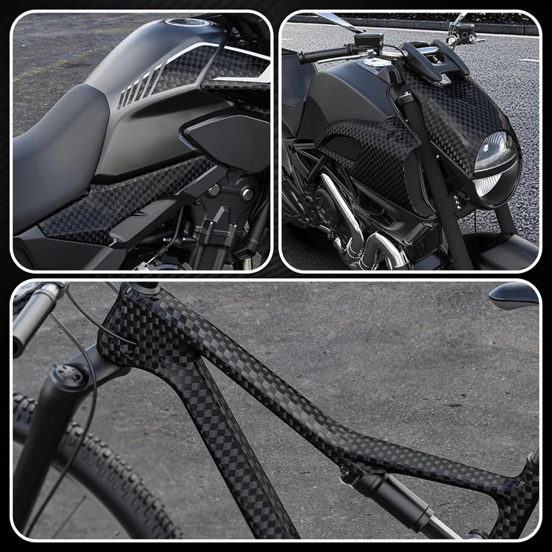 Premium PET Black Checkered Carbon Vinyl Wrap Roll Air Release Self Adhesive Decal Automotive Car Wrapping Foil