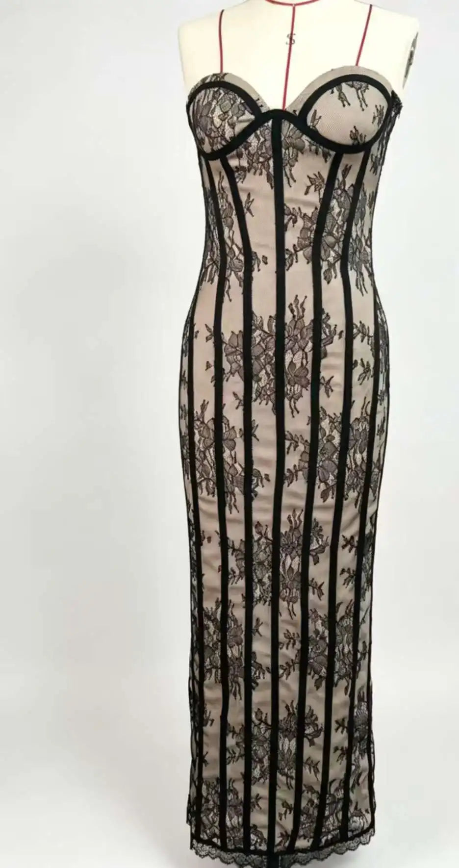 Elegant Women's Strapless Lace Long Dress Sexy Corset Maxi Dresses Summer Evening Party Cocktail Prom Wedding Guest Red Black