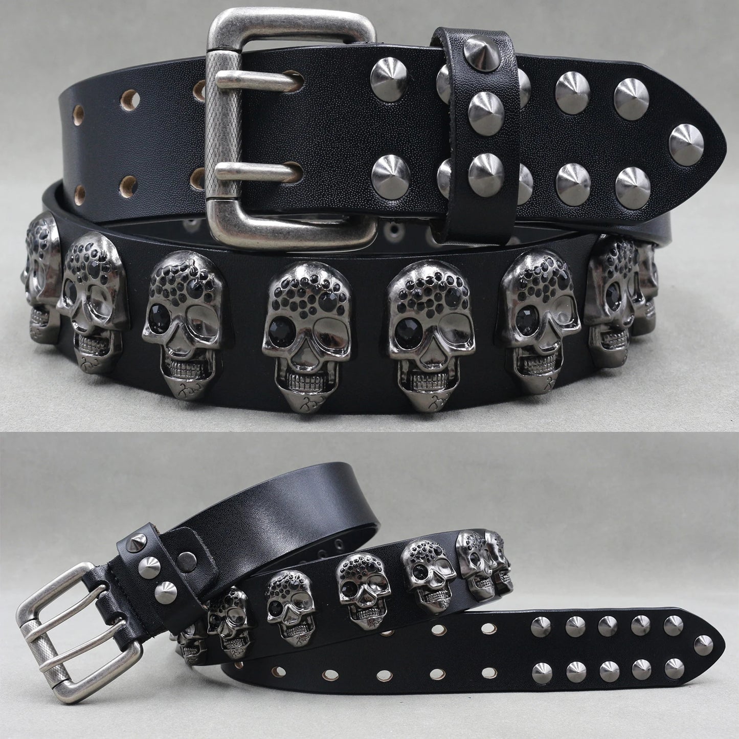 NEW Metal Rivet Cowboy Belt Genuine Leather Cowskin Men Belt Punk Rivet Jeans Belts For WOMEN Ceinture Homme Cinturones Hombre