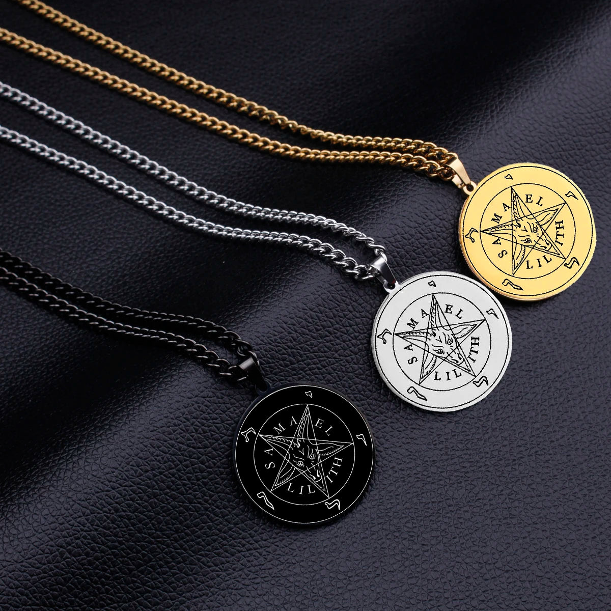 HLSS066 Evil Satanic symbols vectors Royalty Pentagram Baphomet Goat Head Black Star Talisman Stainless Steel Pendant Necklace