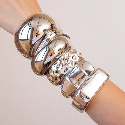 Punk Silver Color Acrylic Cuff Bracelet for Women Men Geometric Round Wide Bracelets Bangles Party Hand Accessories Gifts F
