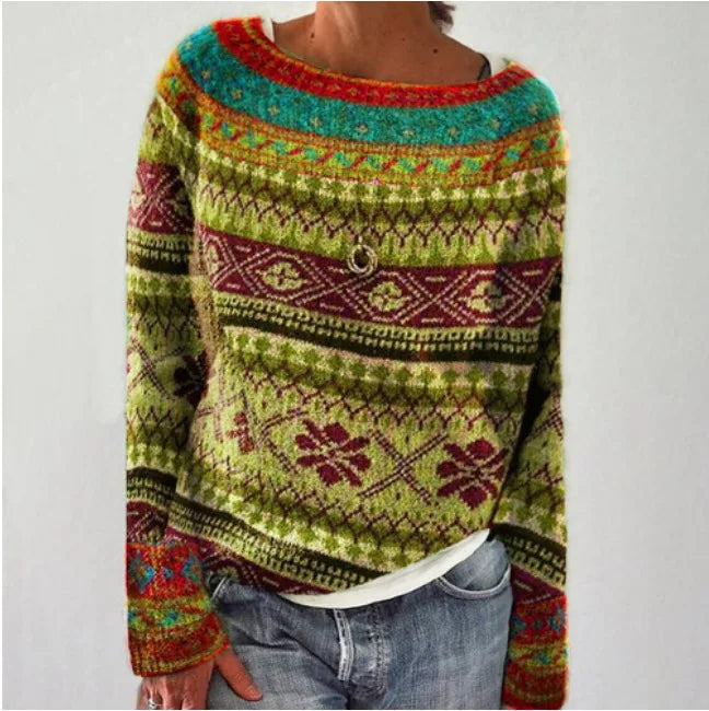 2025 Spring Knitted Women Sweater Print O-neck Long Sleeve Casual Loose Sweaters Female Winter Elegant Trendy Ladies Clothes