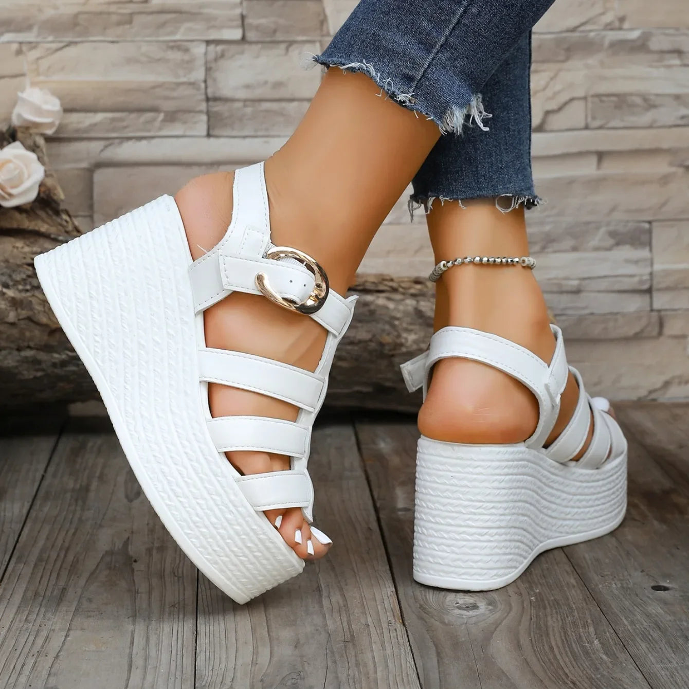 Summer Ankle Buckle Women Wedge Sandals Patchwork Platform Sandals Breathable Comfort Non-slip Soft Sole Gladiator Shoes Women