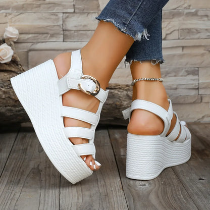 Summer Ankle Buckle Women Wedge Sandals Patchwork Platform Sandals Breathable Comfort Non-slip Soft Sole Gladiator Shoes Women