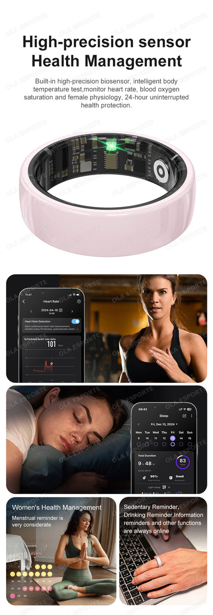 Smart Couple Ring Bluetooth Connection Multiple Sports Modes Pedometer Fitness Rings Heart Rate Sleep Monitoring 5ATM Waterproof