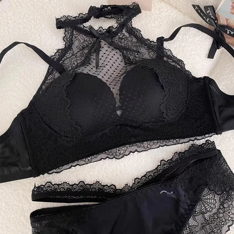 YUQI Halter Neck Push Up Bra - Latex Lace Bralette for Small Bust, Voluptuous Lift & Pure Seduction Wireless Lingerie Cover Bra