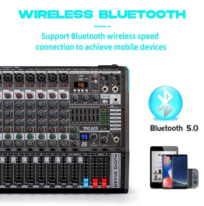 TKLBLS L12 mixer Professional 12 channel USB DJ PC 99 DSP effect  Bluetooth 48V party performance