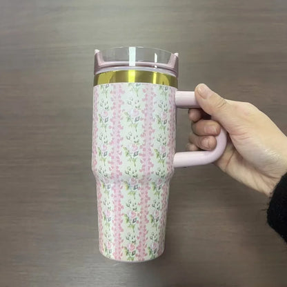 14oz Car Cup 304 Stainless Steel Insulated Travel Tumbler with Handle Straw Lid & Cold Retention for Vehicle, Office, Gifts