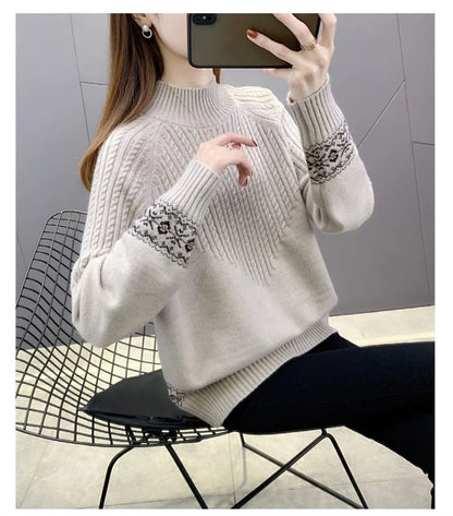 2024 Fashion Basic Autumn Winter Merino Wool Sweater Mock Neck Cashmere Pullover Solid Color Soft Long Sleeve Clothing Tops