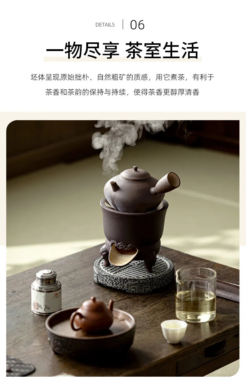 Handmade Pottery Carbon Charcoal Furnace Vermilion Style Olive Wood Boil Water Stove for Tea Kettle Household Kung Fu Teaware