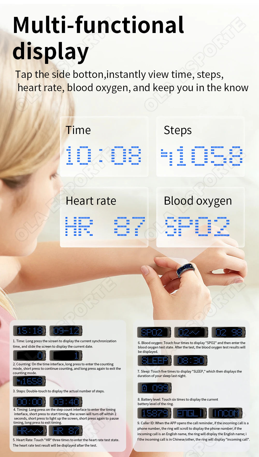 Display Screen Smart Ring Bluetooth Connection Heart Rate Sleep Monitoring Multi-function Ring Multiple Sports Modes Waterproof