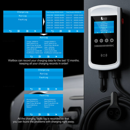 feyree Type2 EV Charger 32A 7.6KW Charging Station Car Charger 11KW 22KW 3Phase EVSE Wallbox 4.3inch Screen Smart APP Control