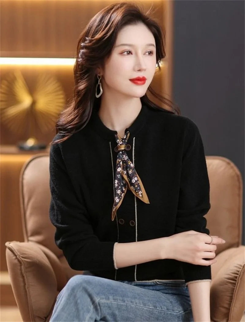 Korean Female Round Neck Pullover Knit 2025 Women Fashion Large Size 4XL Knitted Coat Autumn Ladies Tie Up Sweater Short Jacket