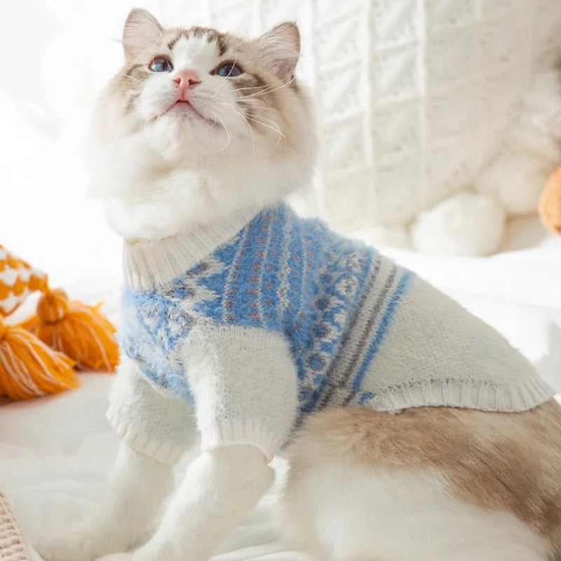 Fashion Plaid Dog Sweater Winter Warm Dog Clothes Cute Simple Puppy Knitted Pullovers Warm Soft Cat Sweaters Bichon Pet Costumes